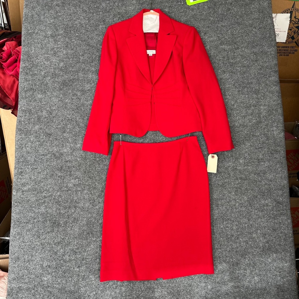 Tahari Arthur S Levine 3-Piece Blazer Tank & Skirt Set Women 8 Red Formal Career